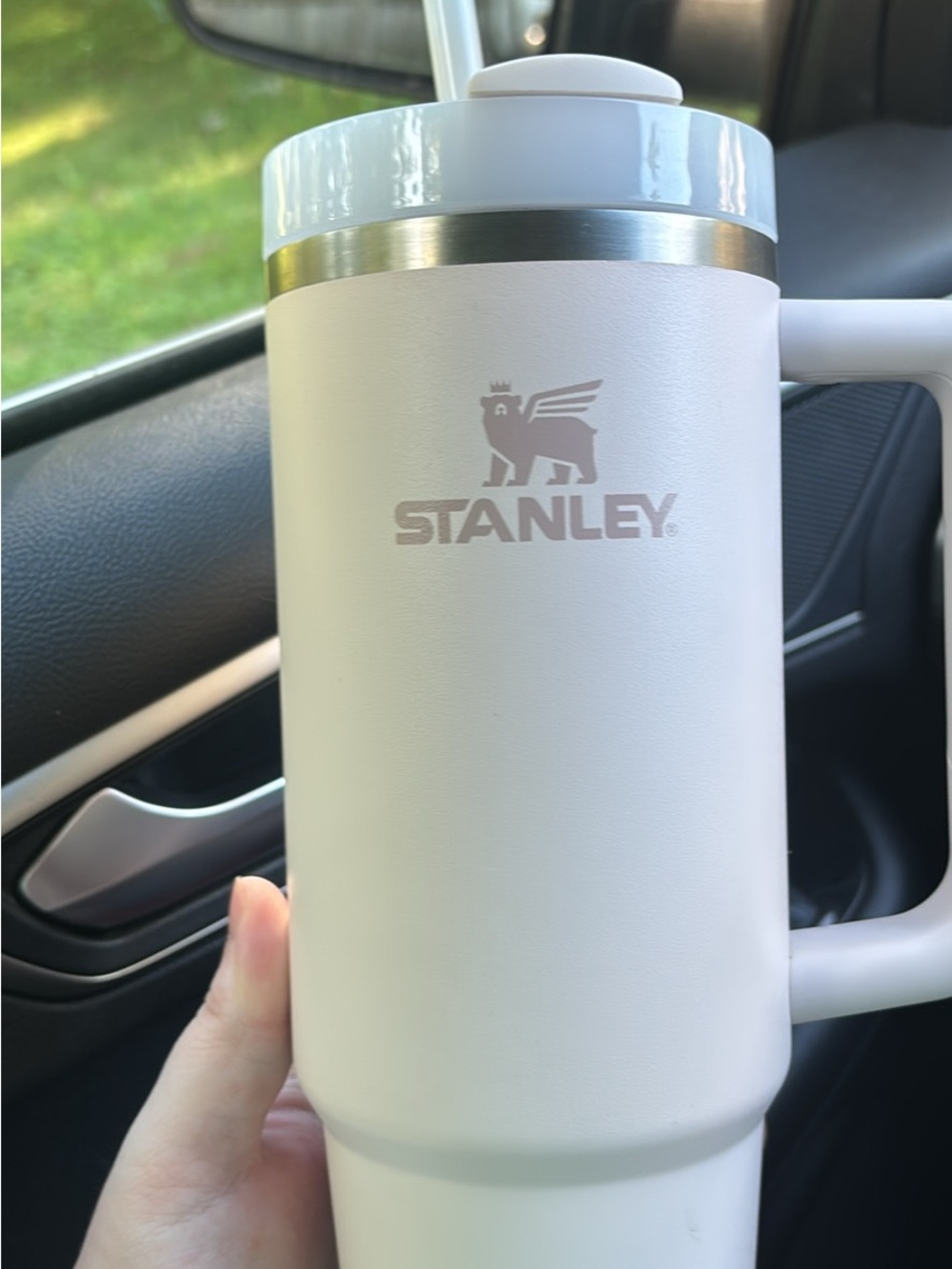 Stanley light pink Travel cup with Handle, lid and straw